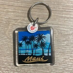 Vintage Maui Keychain Acrylic Palm Trees Retro 1.5”